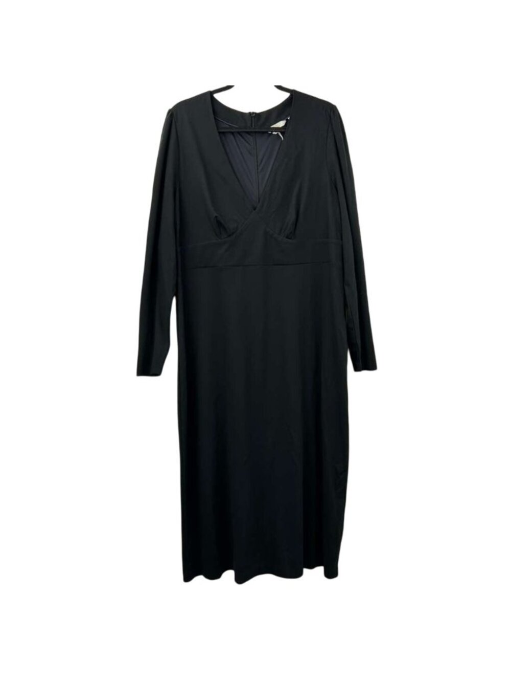 Boden Dress Women's Size US 16/18R Black Draped V-Neck Midi Long Sleeves